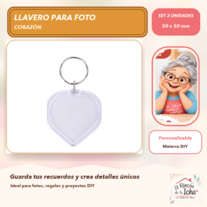 DK052-7 Set de 2 Llaveros Transparentes para Foto Corazón 50 x 50 mm