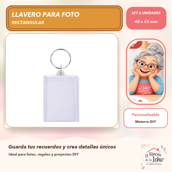 Set de 2 Llaveros Transparentes para Foto Rectangular 40 x 55 mm