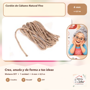 Cordón de Cáñamo Natural Fino 6 mm × 4,5 m
