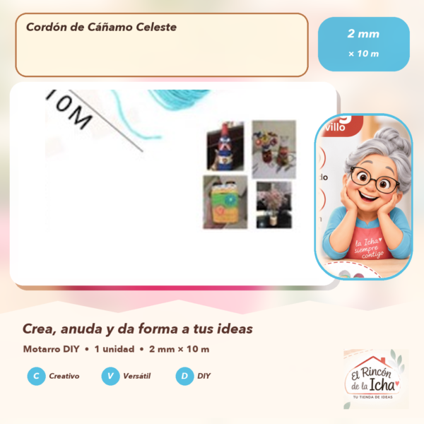Cordón de Cáñamo Celeste 2 mm × 10 m
