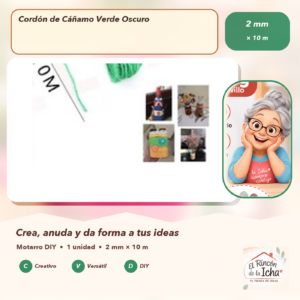 Cordón de Cáñamo Verde Oscuro 2 mm × 10 m