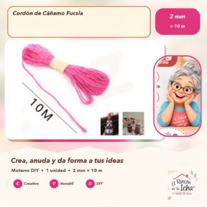 Cordón de Cáñamo Fucsia 2 mm × 10 m