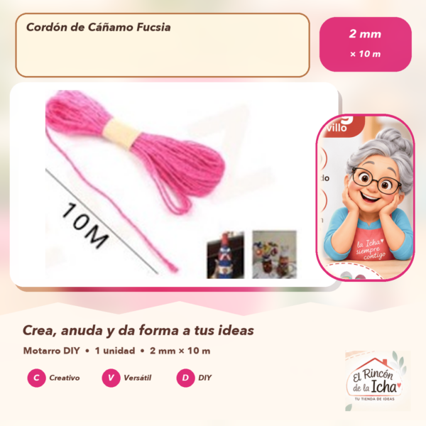 Cordón de Cáñamo Fucsia 2 mm × 10 m