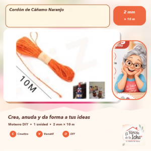 Cordón de Cáñamo Naranjo 2 mm × 10 m