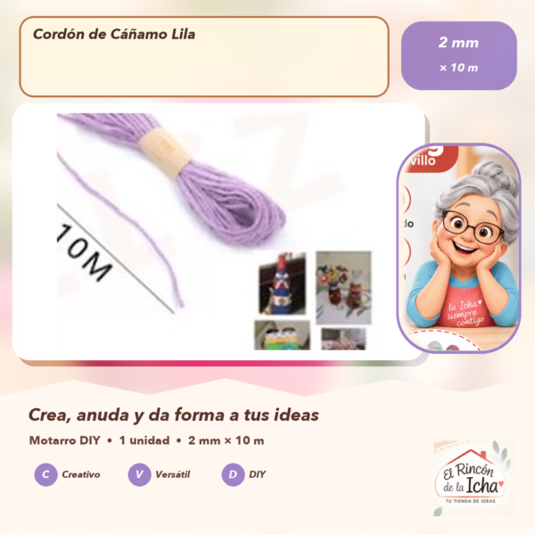 Cordón de Cáñamo Lila 2 mm × 10 m