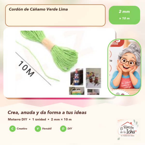 Cordón de Cáñamo Verde Lima 2 mm × 10 m