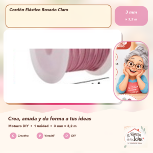 REF.134527 Cordón Elástico Rosado Claro 3 mm × 3,2 m