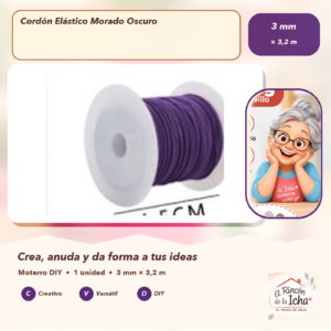 REF.134528 Cordón Elástico Morado Oscuro 3 mm × 3,2 m
