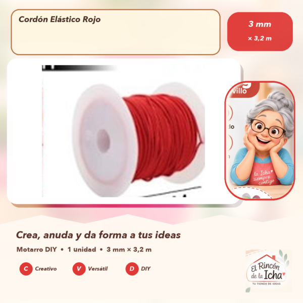 Cordón Elástico Rojo 3 mm × 3,2 m