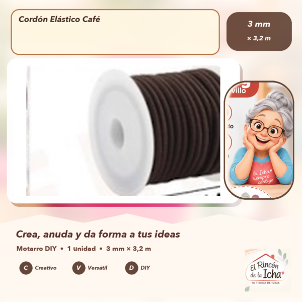 Cordón Elástico Café 3 mm × 3,2 m