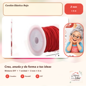 REF.134616 Cordón Elástico Rojo 2 mm × 6 m