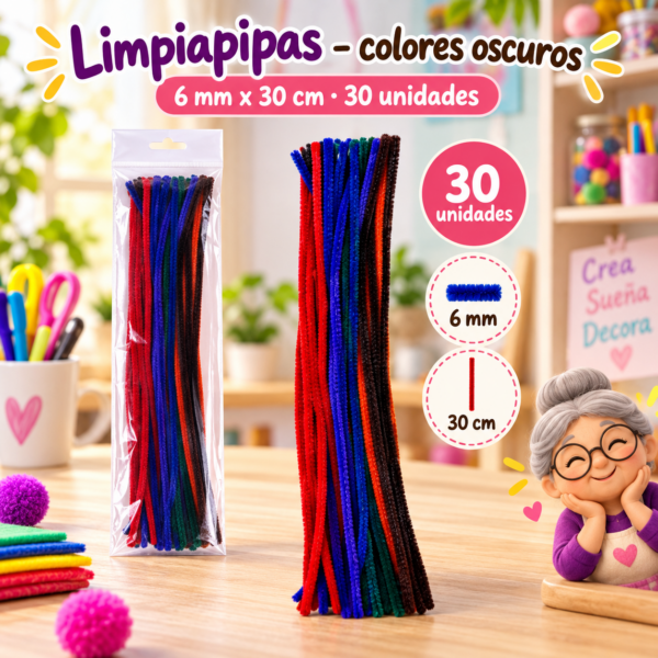 RI-0004643-1.png Limpiapipas 6 mm x 30 cm, 30 unidades - Colores oscuros