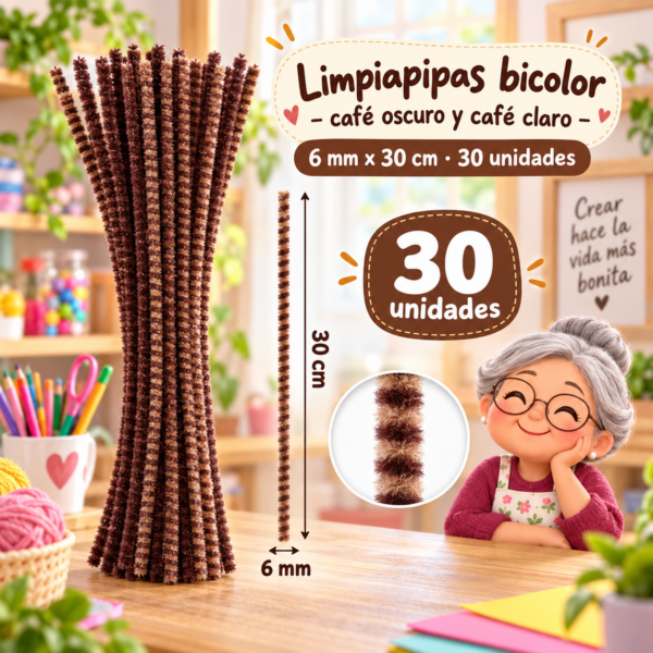 RI-0004649-1.png Limpiapipas bicolor 6 mm x 30 cm, 30 unidades - Café oscuro y café claro