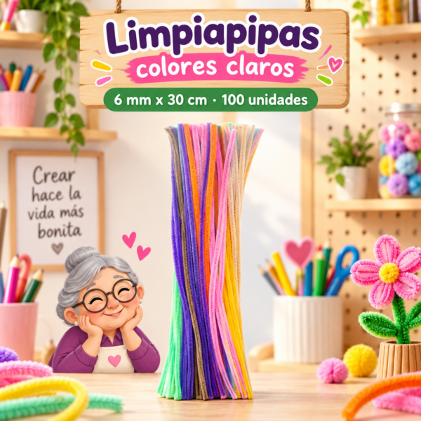 RI-0004655-1.png Limpiapipas 6 mm x 30 cm, 100 unidades - Colores claros