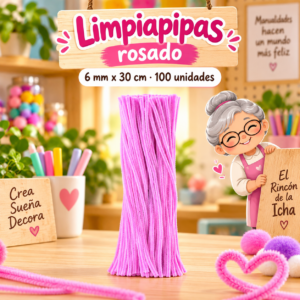 RI-0004657-1.png Limpiapipas 6 mm x 30 cm, 100 unidades - Rosado