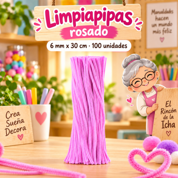 RI-0004657-1.png Limpiapipas 6 mm x 30 cm, 100 unidades - Rosado