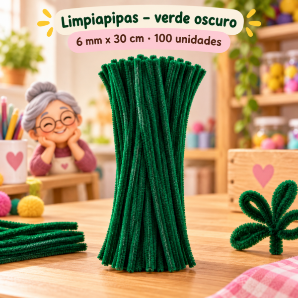 RI-0004661-1.png Limpiapipas 6 mm x 30 cm, 100 unidades - Verde oscuro