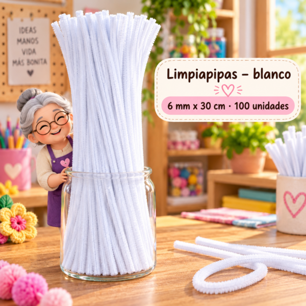 RI-0004669-1.png Limpiapipas 6 mm x 30 cm, 100 unidades - Blanco