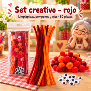 RI-0004671-1.png Set de limpiapipas, pompones y ojos, 80 piezas - Rojo
