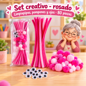 RI-0004672-1.png Set de limpiapipas, pompones y ojos, 80 piezas - Rosado