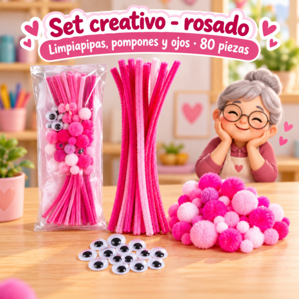 RI-0004672-1.png Set de limpiapipas, pompones y ojos, 80 piezas - Rosado