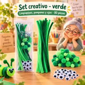 RI-0004673-1.png Set de limpiapipas, pompones y ojos, 80 piezas - Verde