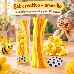 RI-0004674-1.png Set de limpiapipas, pompones y ojos, 80 piezas - Amarillo