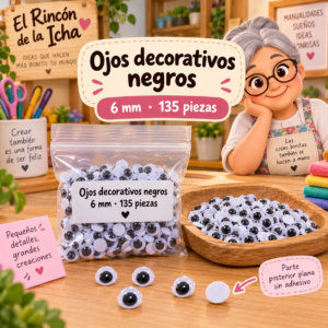 RI-0004688-1.png Ojos decorativos negros redondos 6 mm, 135 piezas