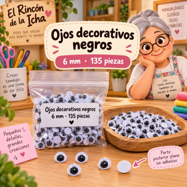 RI-0004688-1.png Ojos decorativos negros redondos 6 mm, 135 piezas