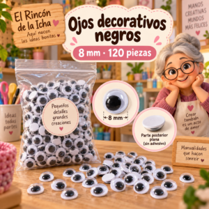 RI-0004689-1.png Ojos decorativos negros redondos 8 mm, 120 piezas