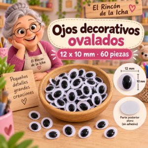 RI-0004699-1.png Ojos decorativos negros ovalados 12 x 10 mm, 60 piezas
