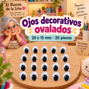 RI-0004701-1.png Ojos decorativos negros ovalados 20 x 15 mm, 20 piezas