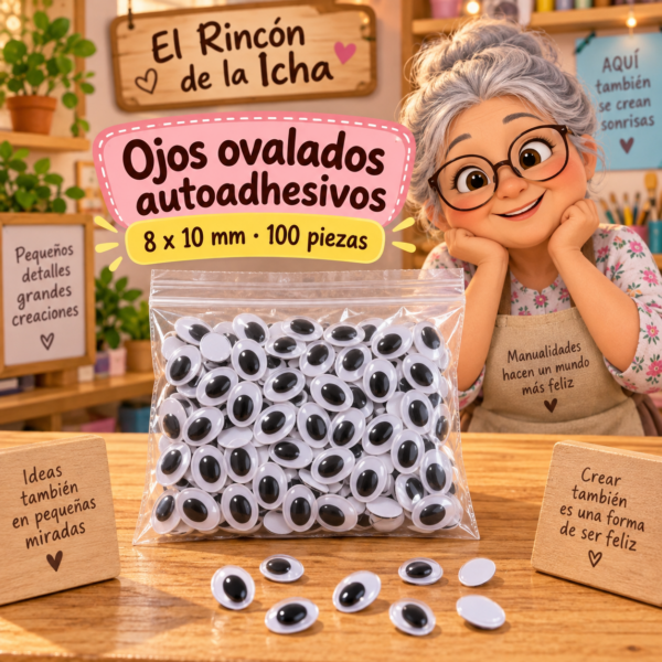 RI-0004704-1.png Ojos decorativos negros ovalados autoadhesivos 8 x 10 mm, 100 piezas
