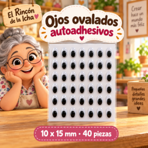 RI-0004705-1.png Ojos decorativos negros ovalados autoadhesivos 10 x 15 mm, 40 piezas