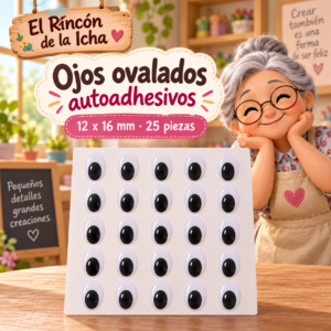 RI-0004706-1.png Ojos decorativos negros ovalados autoadhesivos 12 x 16 mm, 25 piezas