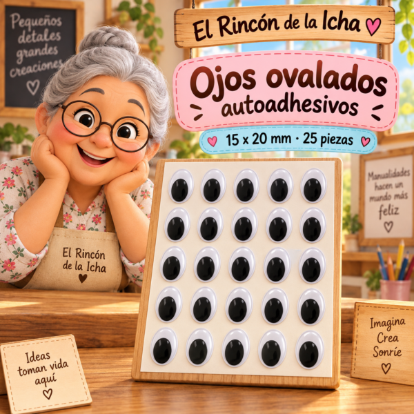 RI-0004707-1.png Ojos decorativos negros ovalados autoadhesivos 15 x 20 mm, 25 piezas