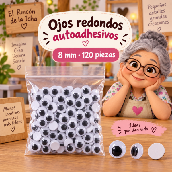 RI-0004709-1.png Ojos decorativos negros redondos autoadhesivos 8 mm, 120 piezas