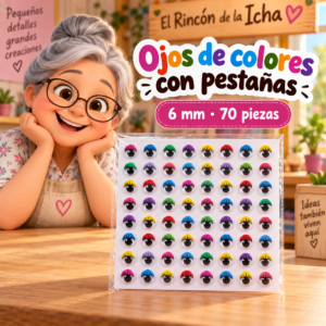 RI-0004712-1.png Ojos decorativos autoadhesivos de colores con pestañas 6 mm, 70 piezas