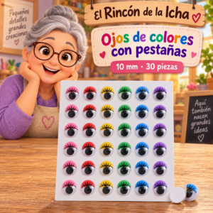 RI-0004714-1.png Ojos decorativos autoadhesivos de colores con pestañas 10 mm, 30 piezas