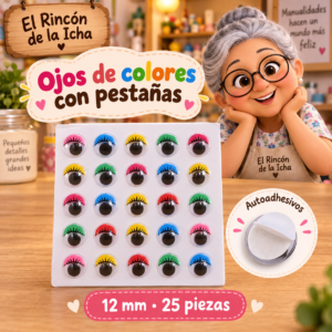 RI-0004715-1.png Ojos decorativos autoadhesivos de colores con pestañas 12 mm, 25 piezas