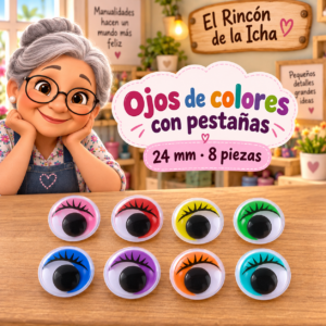 RI-0004718-1.png Ojos decorativos autoadhesivos de colores con pestañas 24 mm, 8 piezas