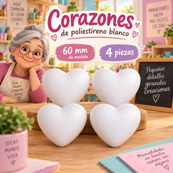 Corazón de poliestireno 60 mm, 4 piezas
