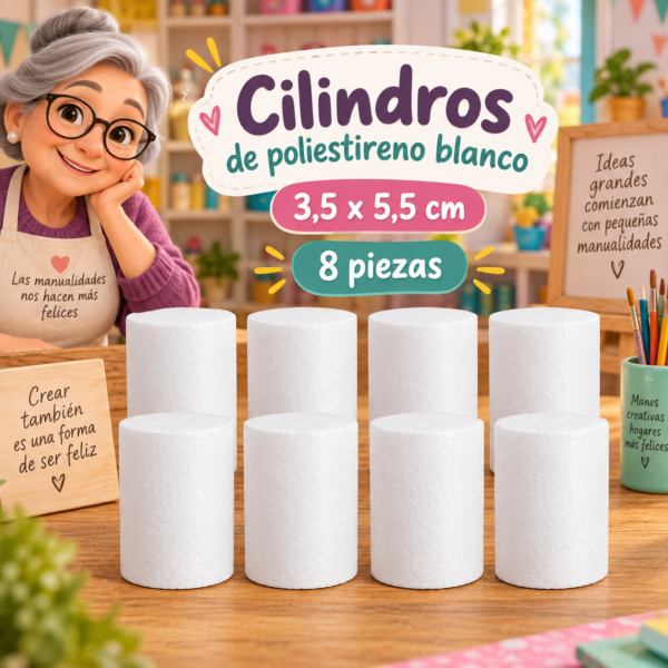 Cilindro de poliestireno 3,5 x 5,5 cm, 8 piezas