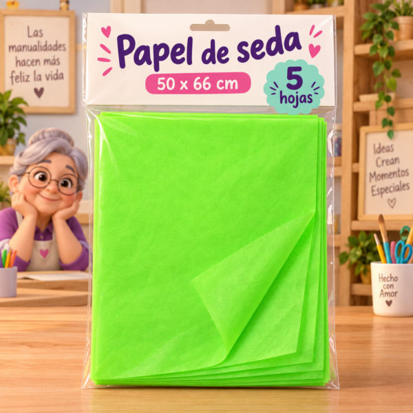 RI-0004788-1.png Papel de seda 17 g, 50 x 66 cm, 5 hojas, verde fluorescente