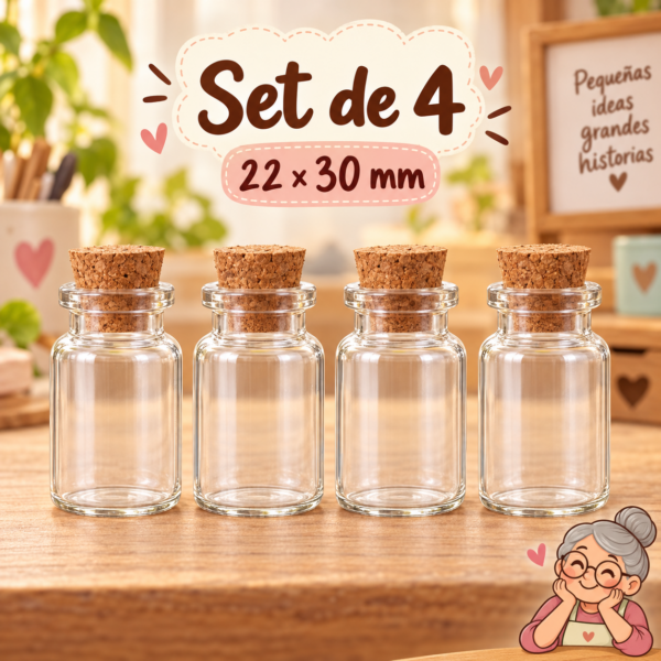 RI-0004842-1.png Set de 4 botellas de vidrio con corcho, 22x30 mm