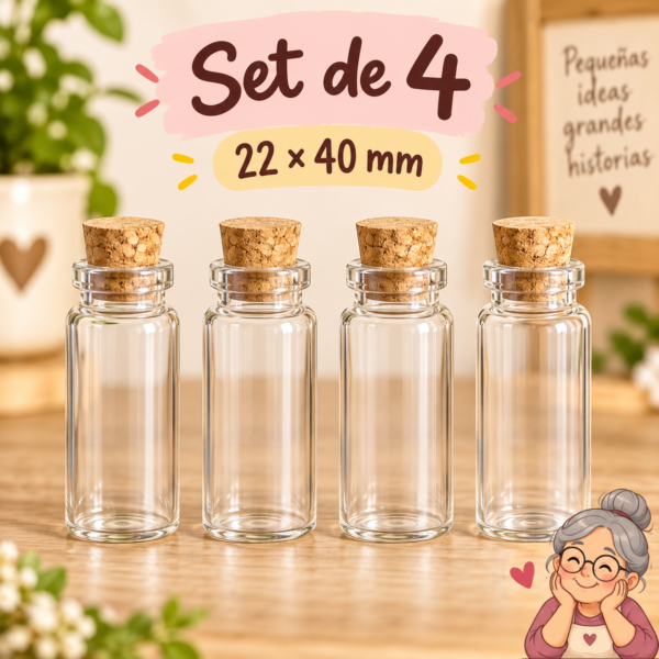 RI-0004847-1.png Set de 4 botellas de vidrio con corcho, 22x40 mm