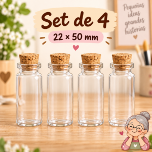 RI-0004848-1.png Set de 4 botellas de vidrio con corcho, 22x50 mm