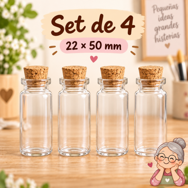 RI-0004848-1.png Set de 4 botellas de vidrio con corcho, 22x50 mm