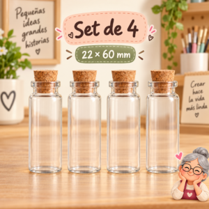 RI-0004849-1.png Set de 4 botellas de vidrio con corcho, 22x60 mm