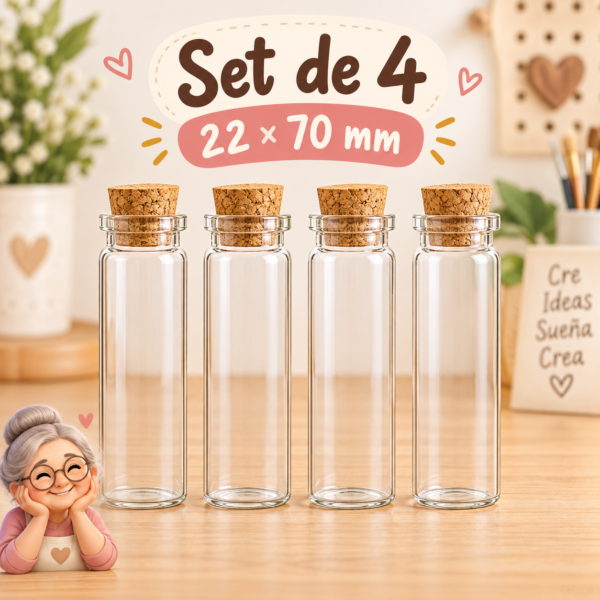 RI-0004850-1.png Set de 4 botellas de vidrio con corcho, 22x70 mm
